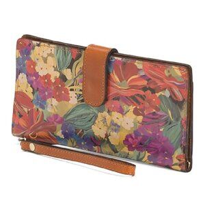 Patricia Nash Citrus Sunrise Leather Valentia Wallet Floral Brown Wristlet NEW
